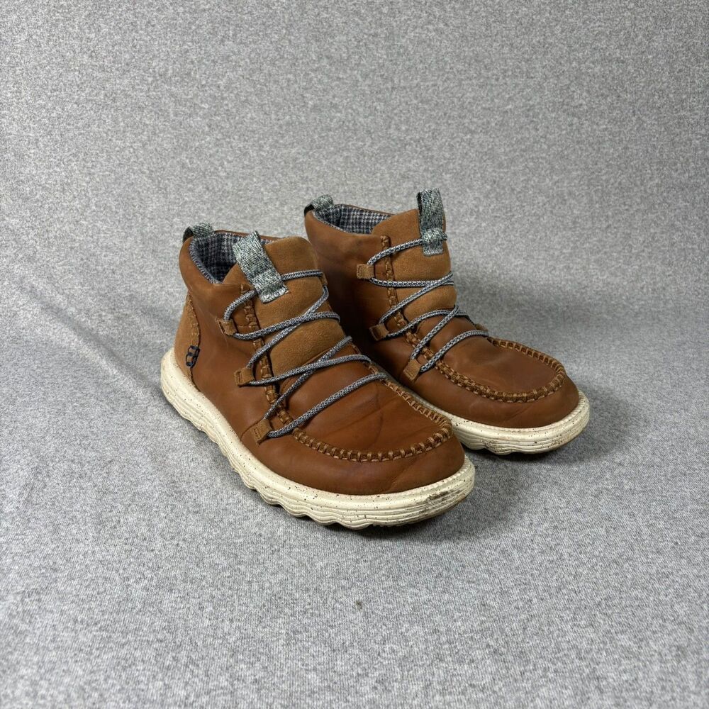 Womens Hey Dude Reyes Leather Boots in Tobacco Brown Size 10